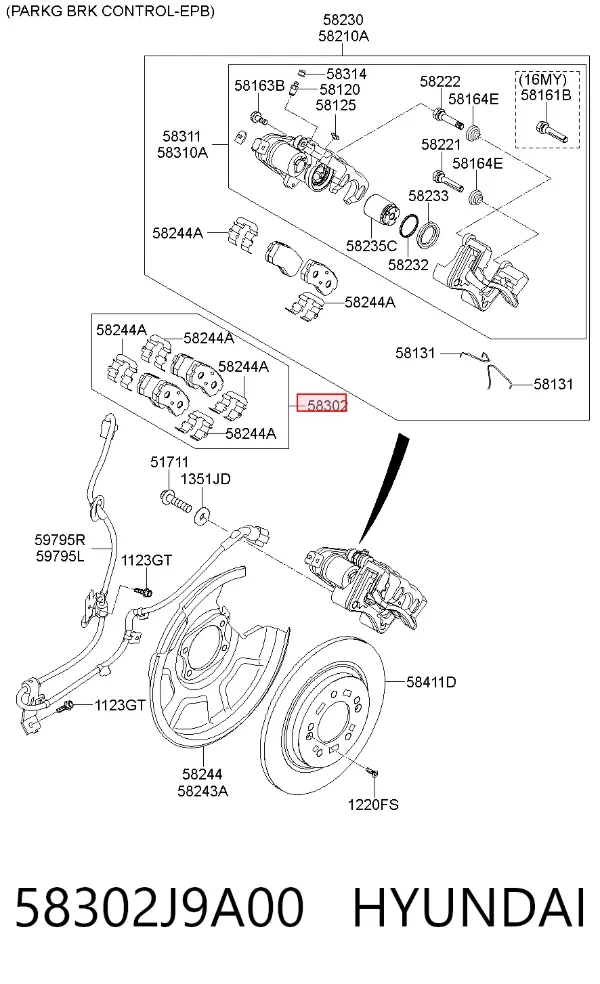 Sapatas do freio traseiras de disco 58302J9A00 Hyundai/Kia
