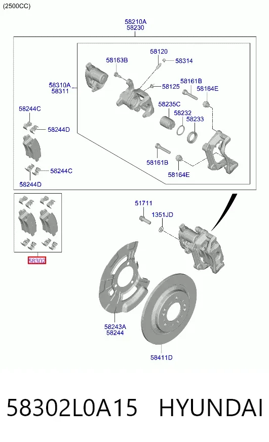 Sapatas do freio traseiras de disco 58302L0A15 Hyundai/Kia