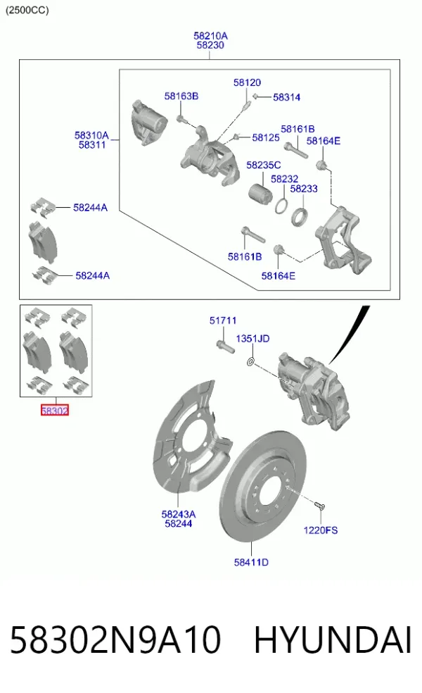 Sapatas do freio traseiras de disco 58302N9A10 Hyundai/Kia
