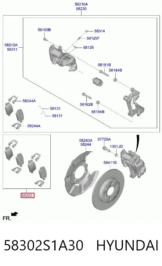 Sapatas do freio traseiras de disco 58302S1A30 Hyundai/Kia