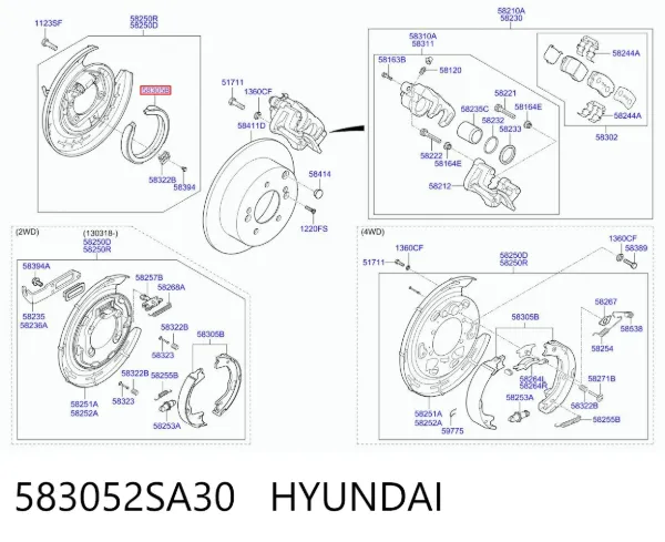Sapatas do freio de estacionamento 583052SA30 Hyundai/Kia