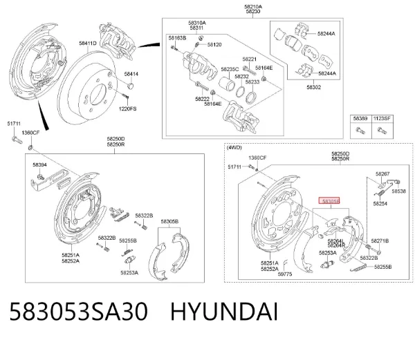 Sapatas do freio de estacionamento 583053SA30 Hyundai/Kia