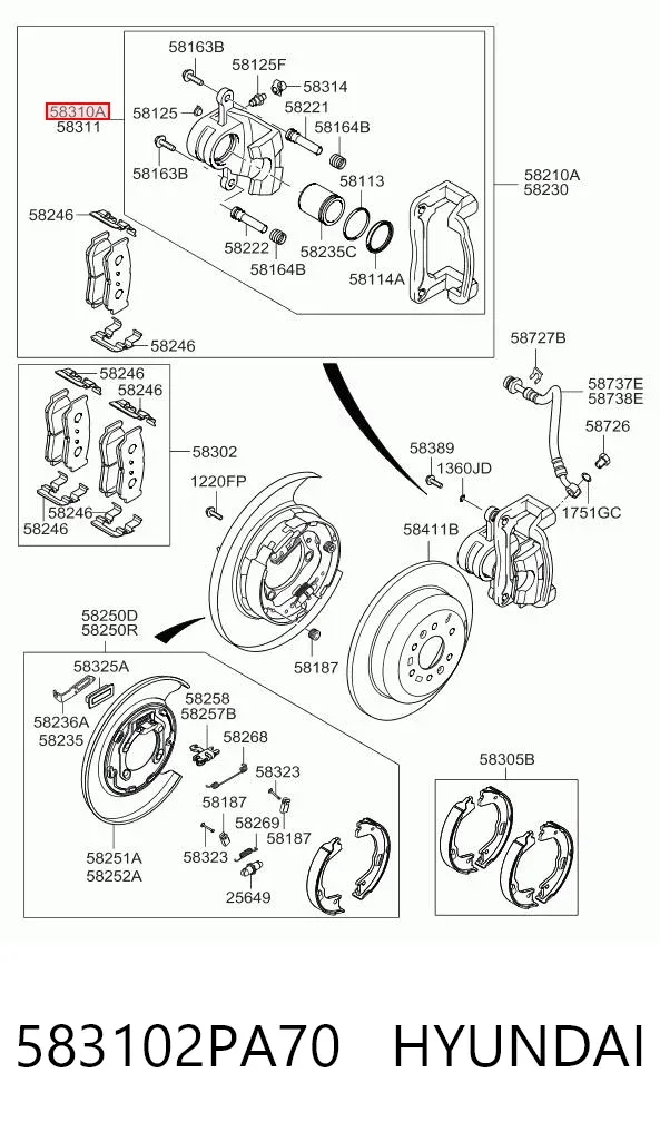 Suporte do freio traseiro esquerdo 583102PA70 Hyundai/Kia