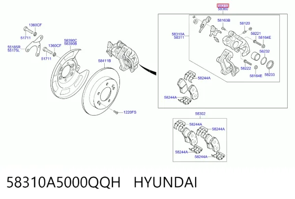 Suporte do freio traseiro esquerdo 58310A5000QQH Hyundai/Kia