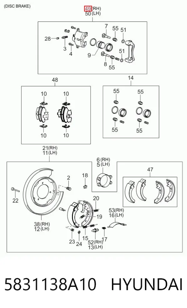 Suporte do freio traseiro direito 5831138A10 Hyundai/Kia