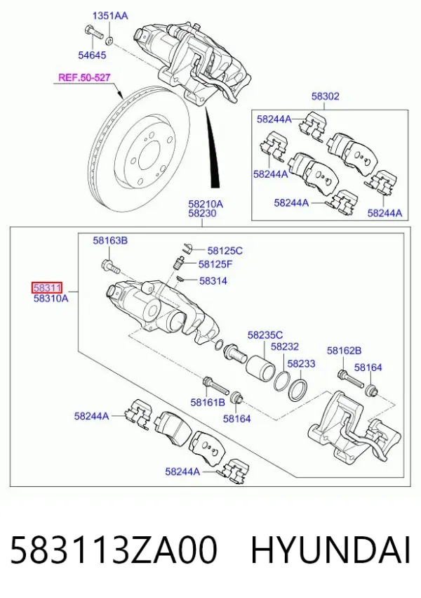 Suporte do freio traseiro direito 583113ZA00 Hyundai/Kia