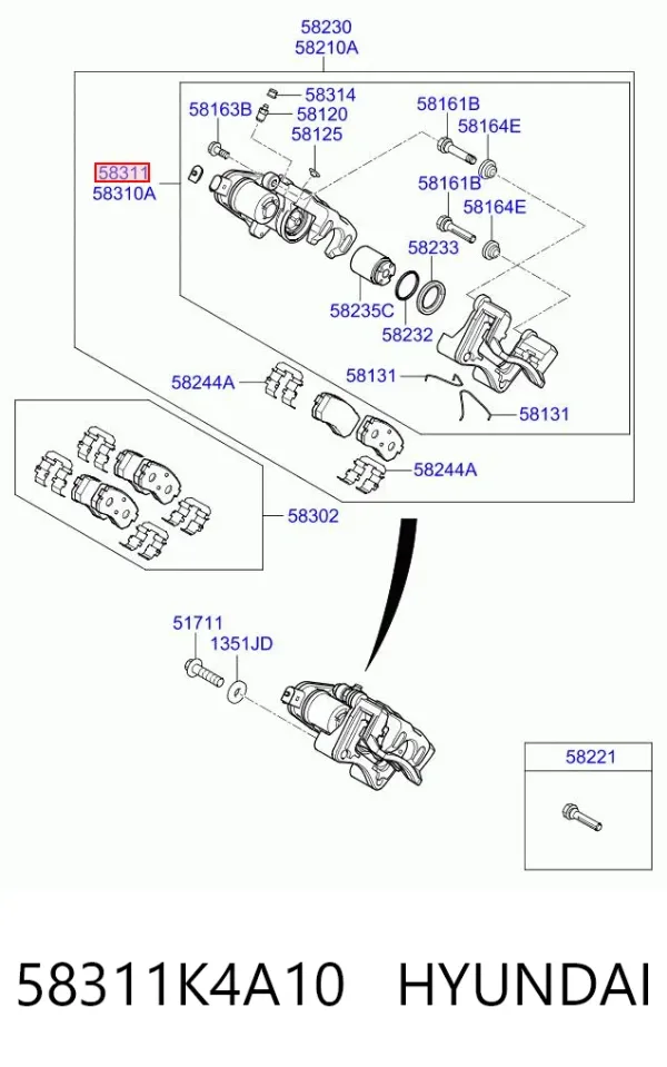 Suporte do freio traseiro direito 58311K4A10 Hyundai/Kia