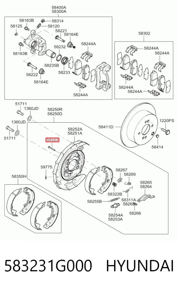 Kit de reparação dos freios traseiros KIA Rio 