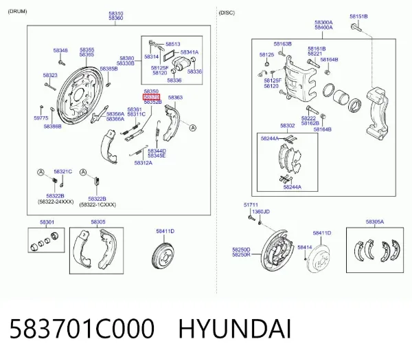 Mecanismo de aproximação (de auto-aproximação) das sapatas de tambor (kit de reparação levadiça) 583701C000 Hyundai/Kia