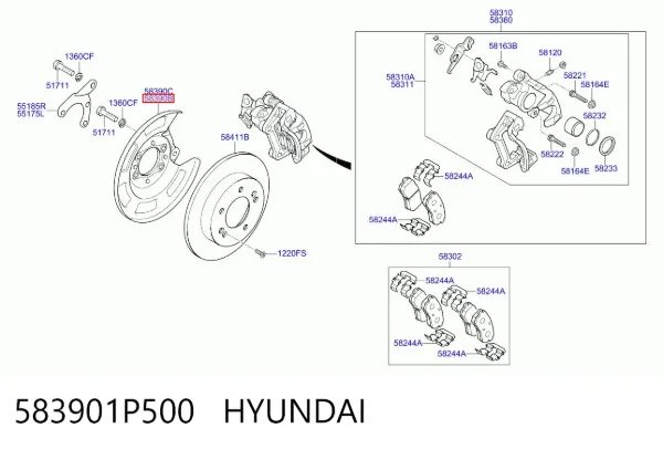 Proteção esquerda do freio de disco traseiro 583901P500 Hyundai/Kia