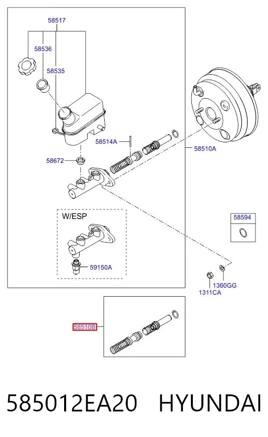 Kit de reparação de cilindro mestre do freio 585012EA20 Hyundai/Kia