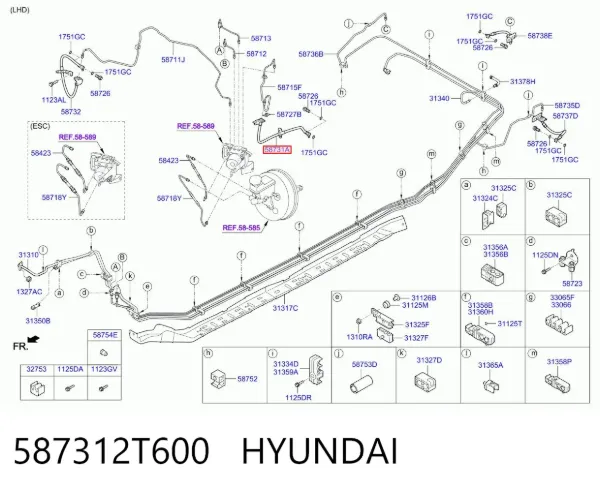 Mangueira do freio dianteira esquerda 587312T600 Hyundai/Kia