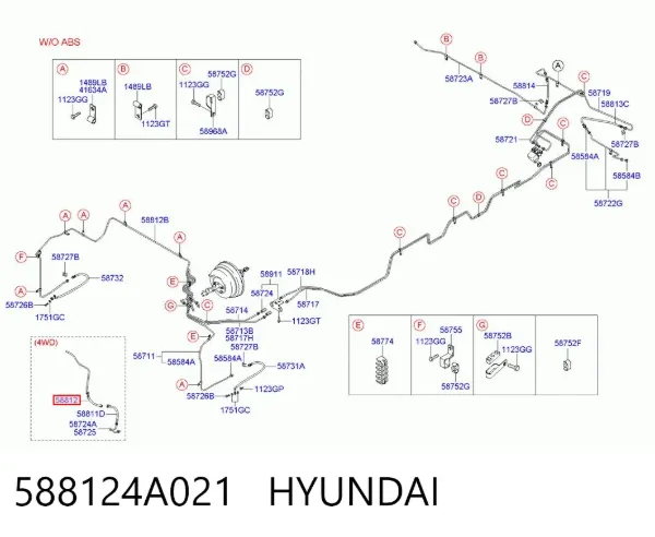 Mangueira do freio dianteira 588124A021 Hyundai/Kia