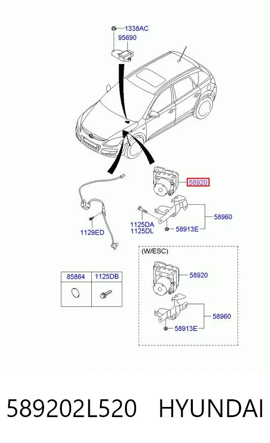 Unidade hidráulico de controlo ABS 589202L520 Hyundai/Kia
