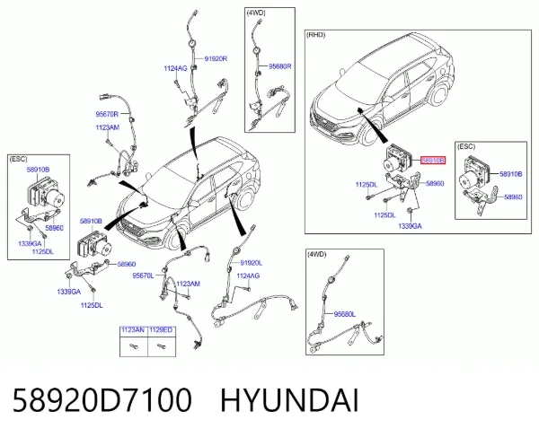 Unidade hidráulico de controlo ABS 58920D7100 Hyundai/Kia