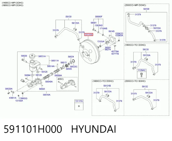 Reforçador dos freios a vácuo 591101H000 Hyundai/Kia