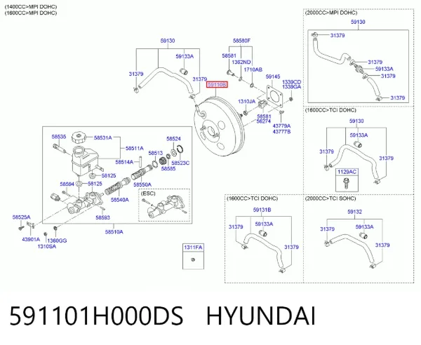 Reforçador dos freios a vácuo 591101H000DS Hyundai/Kia