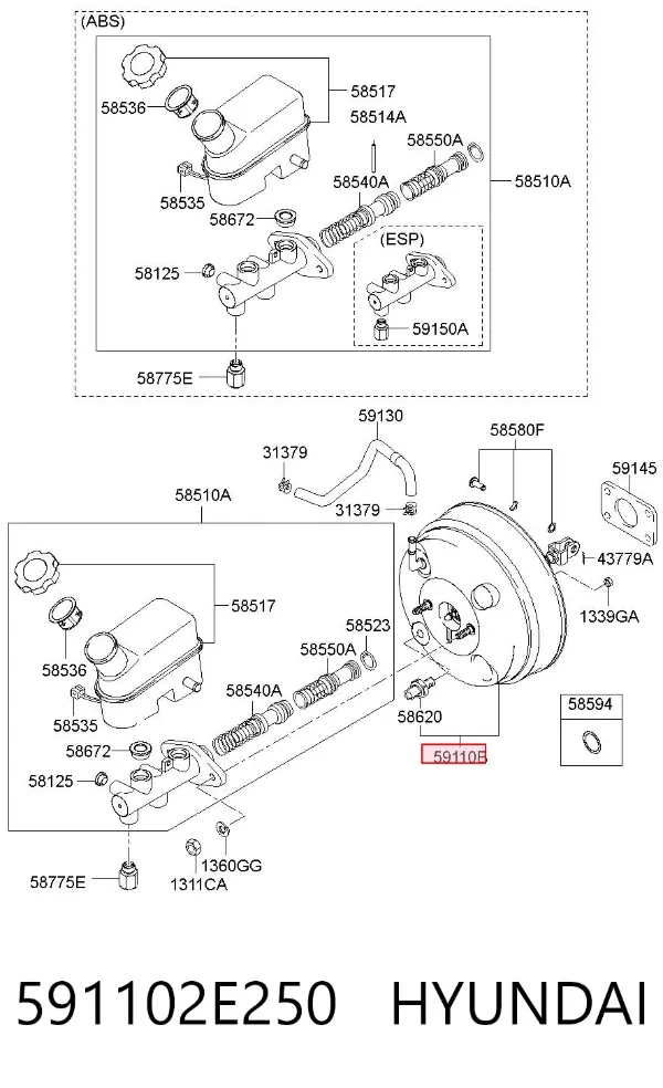 Reforçador dos freios a vácuo 591102E250 Hyundai/Kia