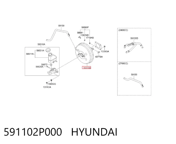 Reforçador dos freios a vácuo 591102P000 Hyundai/Kia