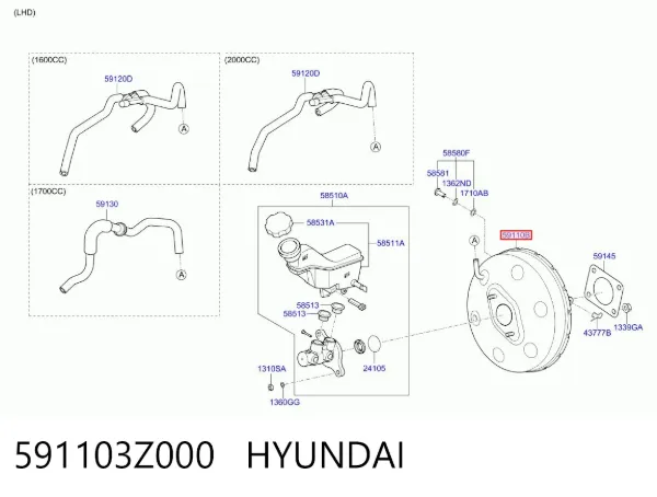 Reforçador dos freios a vácuo 591103Z000 Hyundai/Kia