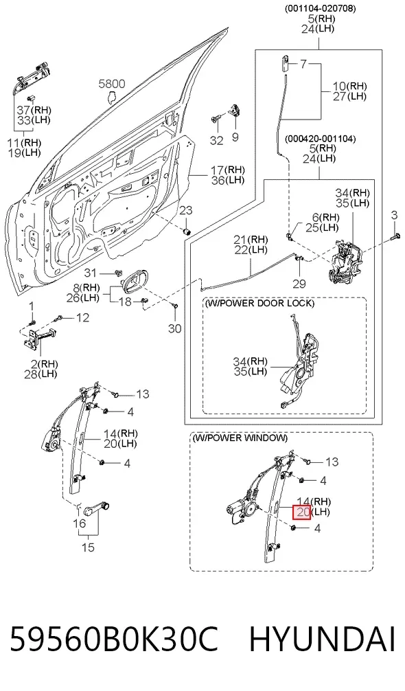 Mecanismo de acionamento de vidro da porta dianteira esquerda 59560B0K30C Hyundai/Kia