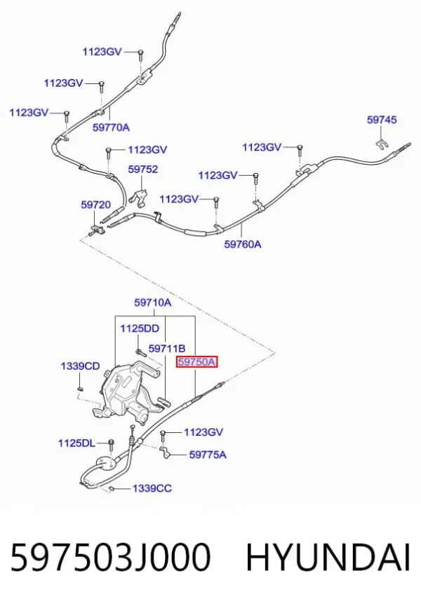 Cabo do freio de estacionamento dianteiro 597503J000 Hyundai/Kia