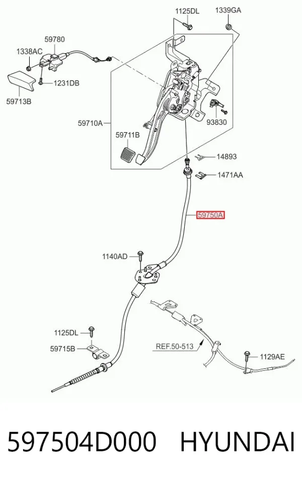 Cabo do freio de estacionamento intermédio 597504D000 Hyundai/Kia
