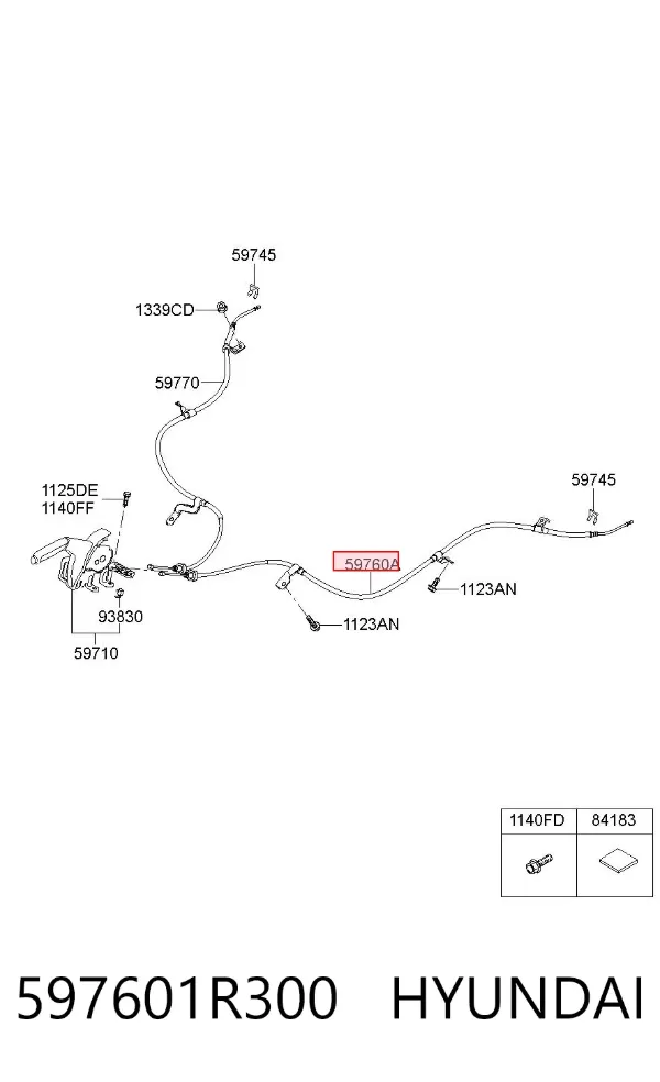 Cabo do freio de estacionamento traseiro esquerdo 597601R300 Hyundai/Kia