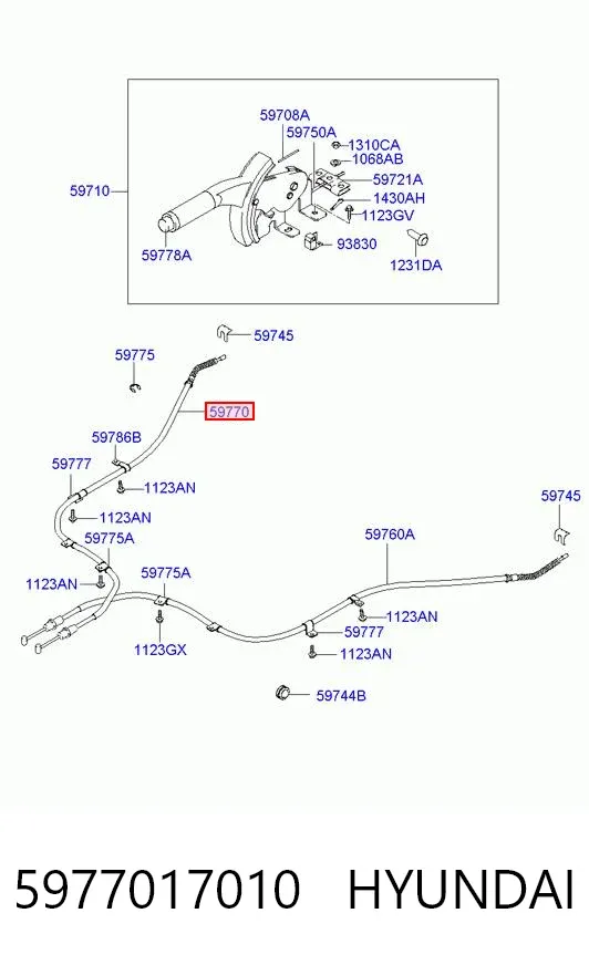 Cabo do freio de estacionamento traseiro direito 5977017010 Hyundai/Kia