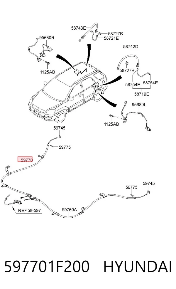Cabo do freio de estacionamento traseiro direito 597701F200 Hyundai/Kia