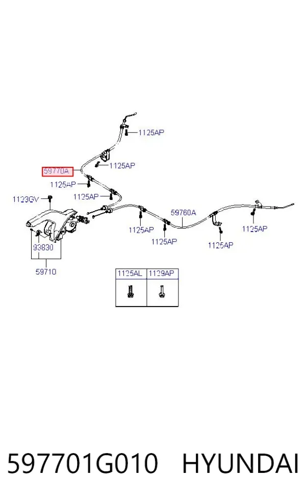 Cabo do freio de estacionamento traseiro direito 597701G010 Hyundai/Kia