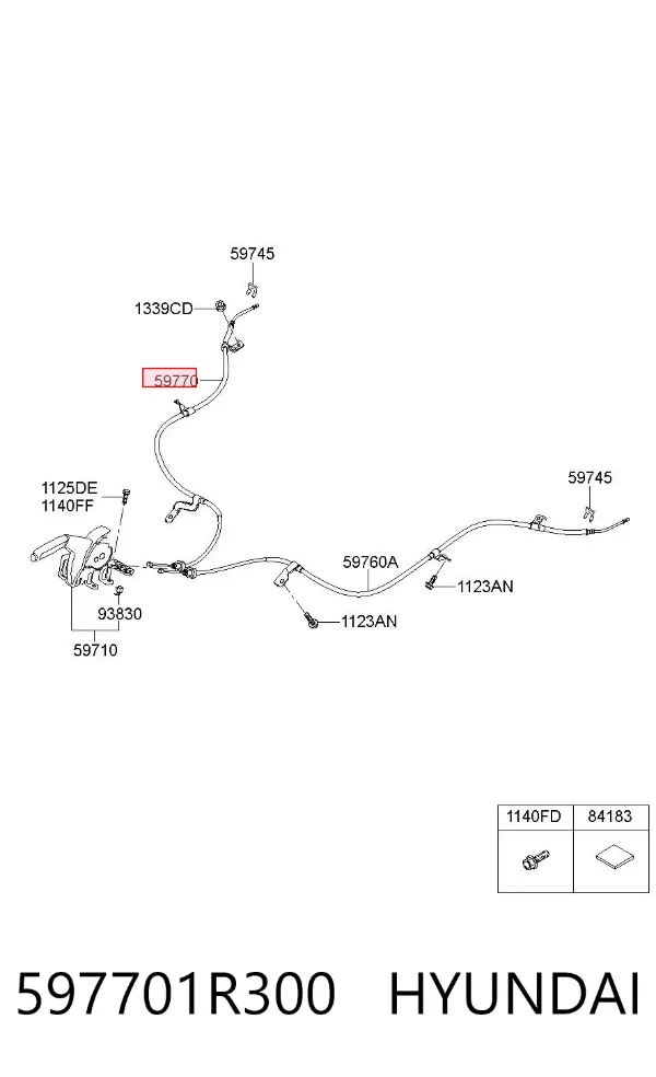 Cabo do freio de estacionamento traseiro direito 597701R300 Hyundai/Kia
