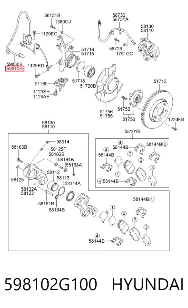 Sensor ABS dianteiro esquerdo 598102G100 Hyundai/Kia