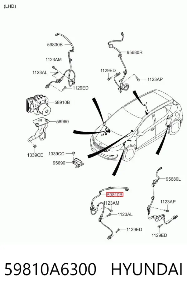 Sensor ABS dianteiro esquerdo 59810A6300 Hyundai/Kia
