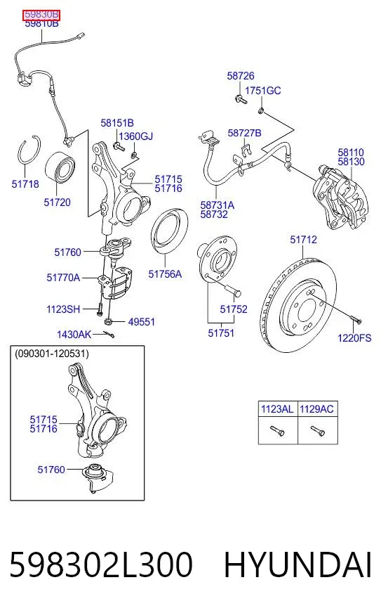 Sensor ABS dianteiro direito 598302L300 Hyundai/Kia