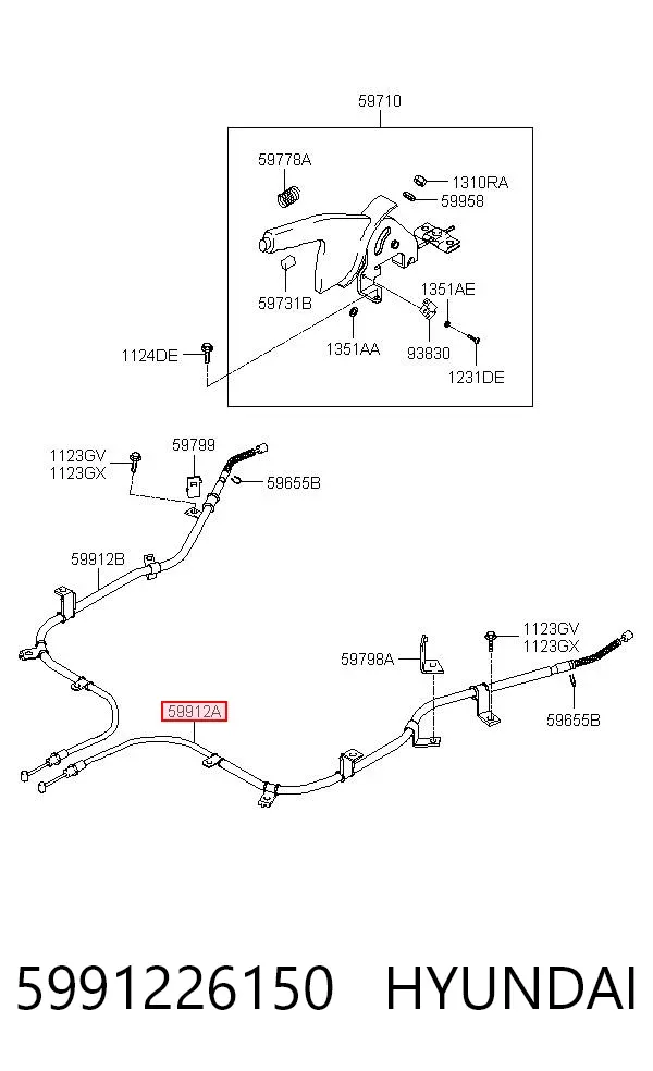 Cabo do freio de estacionamento traseiro esquerdo 5991226150 Hyundai/Kia