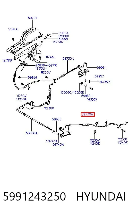 Cabo do freio de estacionamento traseiro direito 5991243250 Hyundai/Kia