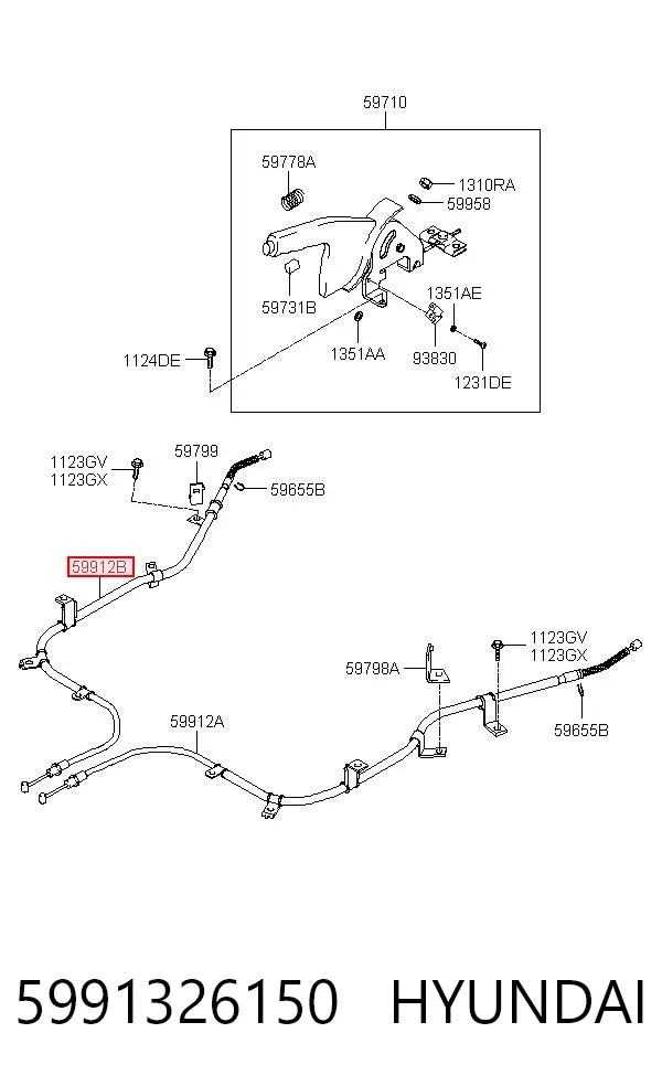 Cabo do freio de estacionamento traseiro direito 5991326150 Hyundai/Kia