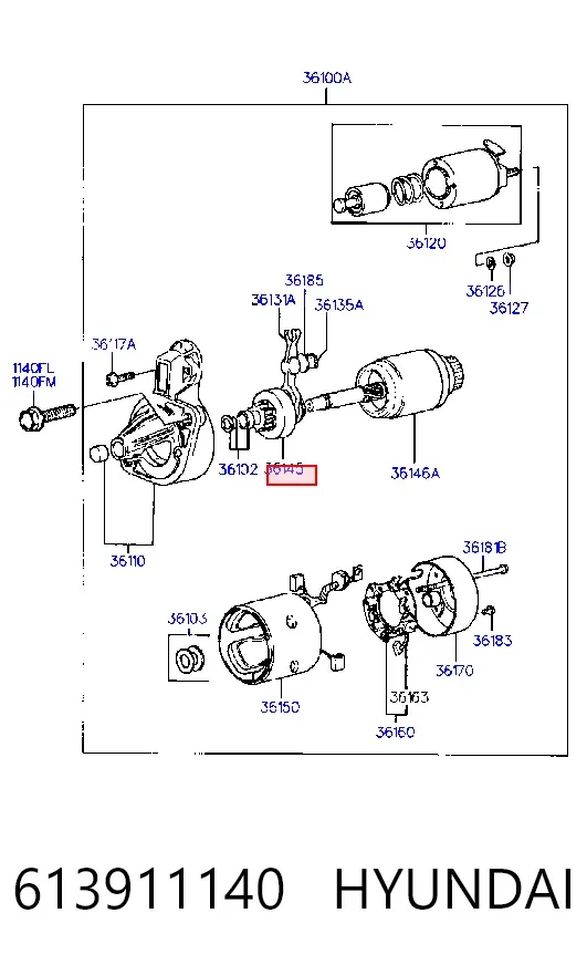 Roda-livre do motor de arranco 613911140 Hyundai/Kia