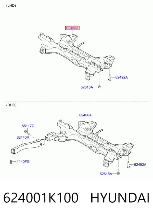 Viga de suspensão dianteira (plataforma veicular) 624001K100 Hyundai/Kia