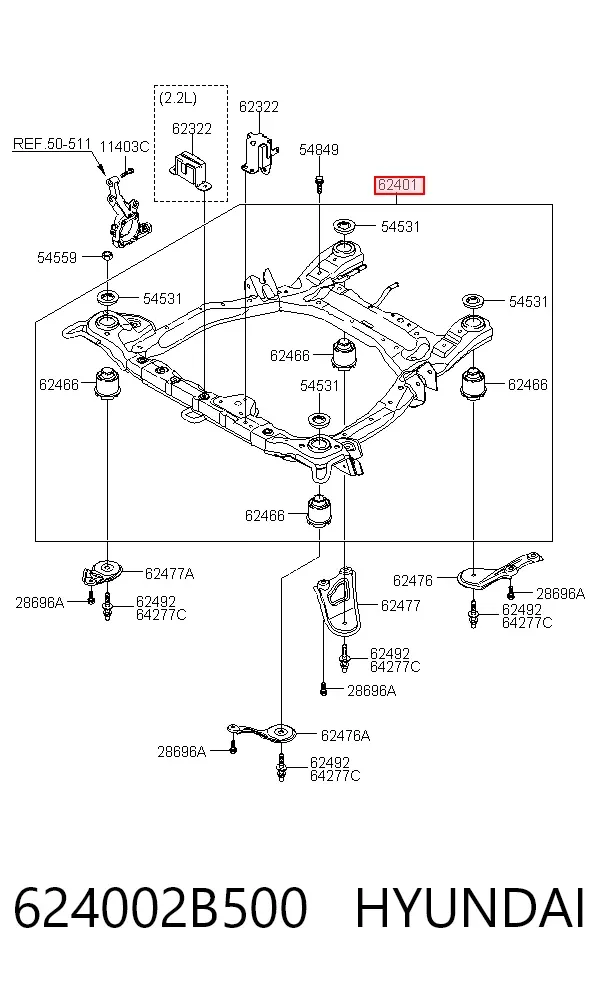Viga de suspensão dianteira (plataforma veicular) 624002B500 Hyundai/Kia