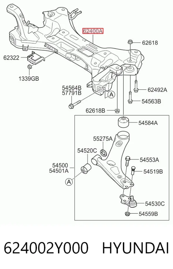 Viga de suspensão dianteira (plataforma veicular) 624002Y000 Hyundai/Kia