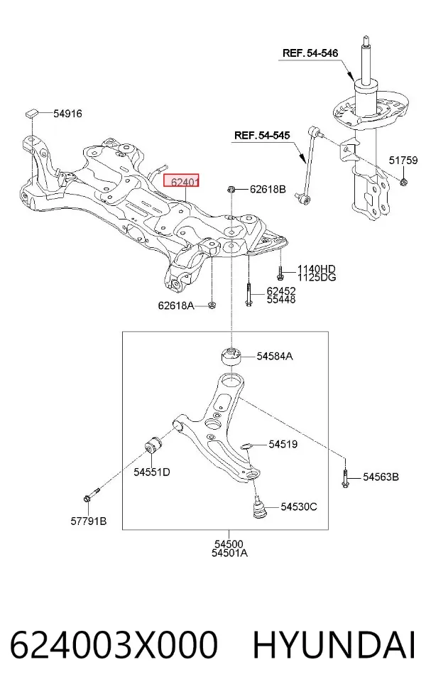 Viga de suspensão dianteira (plataforma veicular) 624003X000 Hyundai/Kia