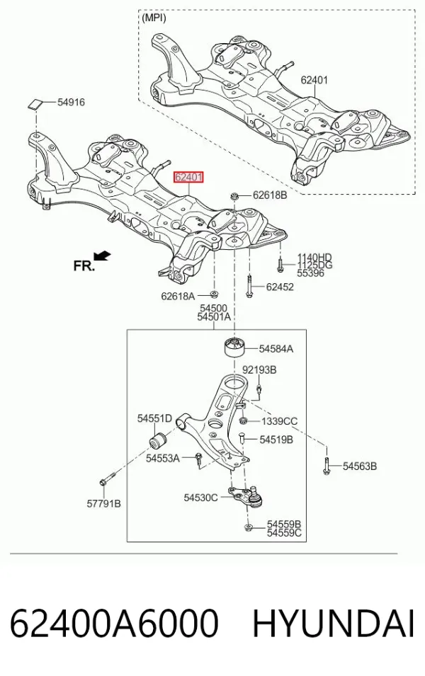 Viga de suspensão dianteira (plataforma veicular) 62400A6000 Hyundai/Kia