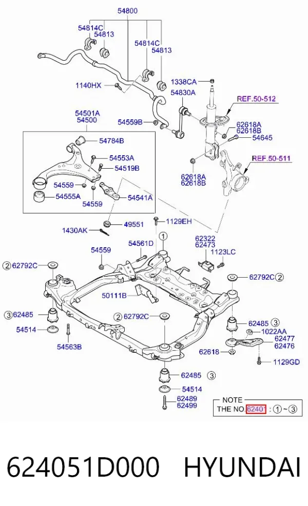 Viga de suspensão dianteira (plataforma veicular) 624051D000 Hyundai/Kia