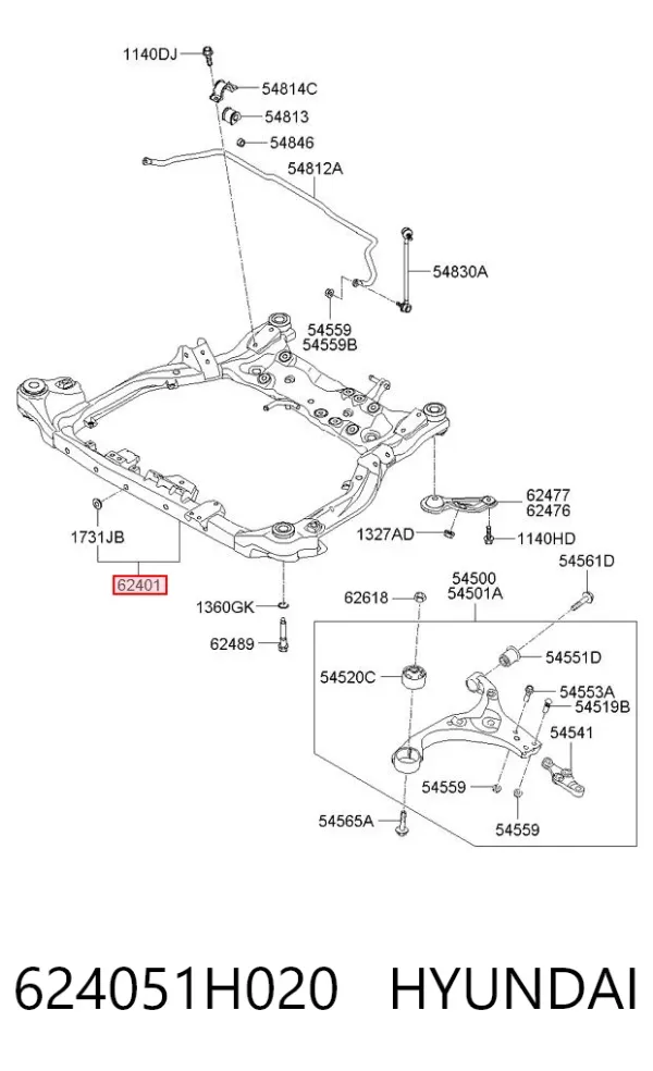 Viga de suspensão dianteira (plataforma veicular) 624051H020 Hyundai/Kia
