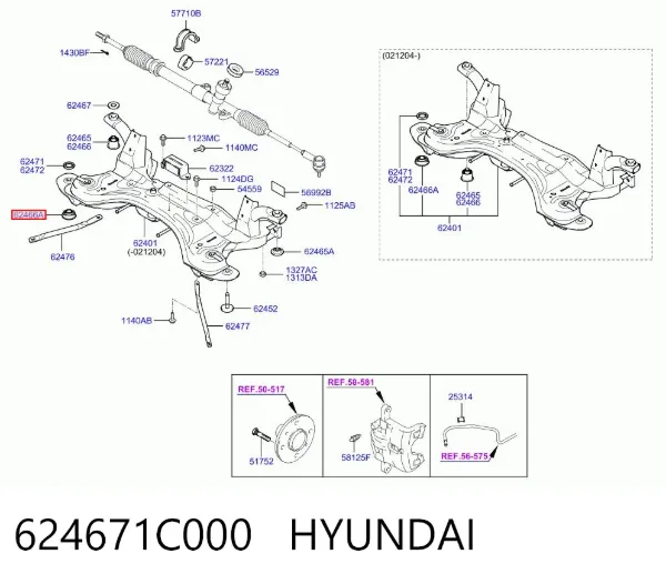 Bloco silencioso (coxim) de viga dianteira (de plataforma veicular) 624671C000 Hyundai/Kia