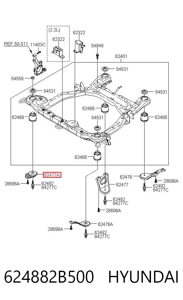 Consola de viga dianteira 624882B500 Hyundai/Kia