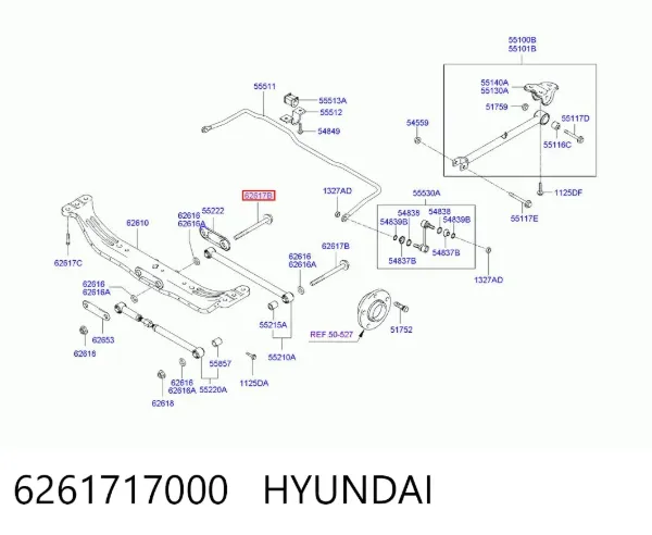 Parafuso de fixação do braço oscilante inferior traseiro, interno 6261717000 Hyundai/Kia
