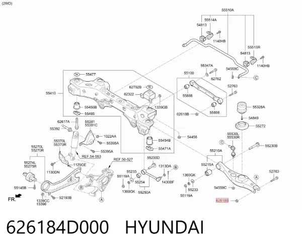 Porca de parafuso de fixação de braço oscilante dianteiro inferior 626184D000 Hyundai/Kia